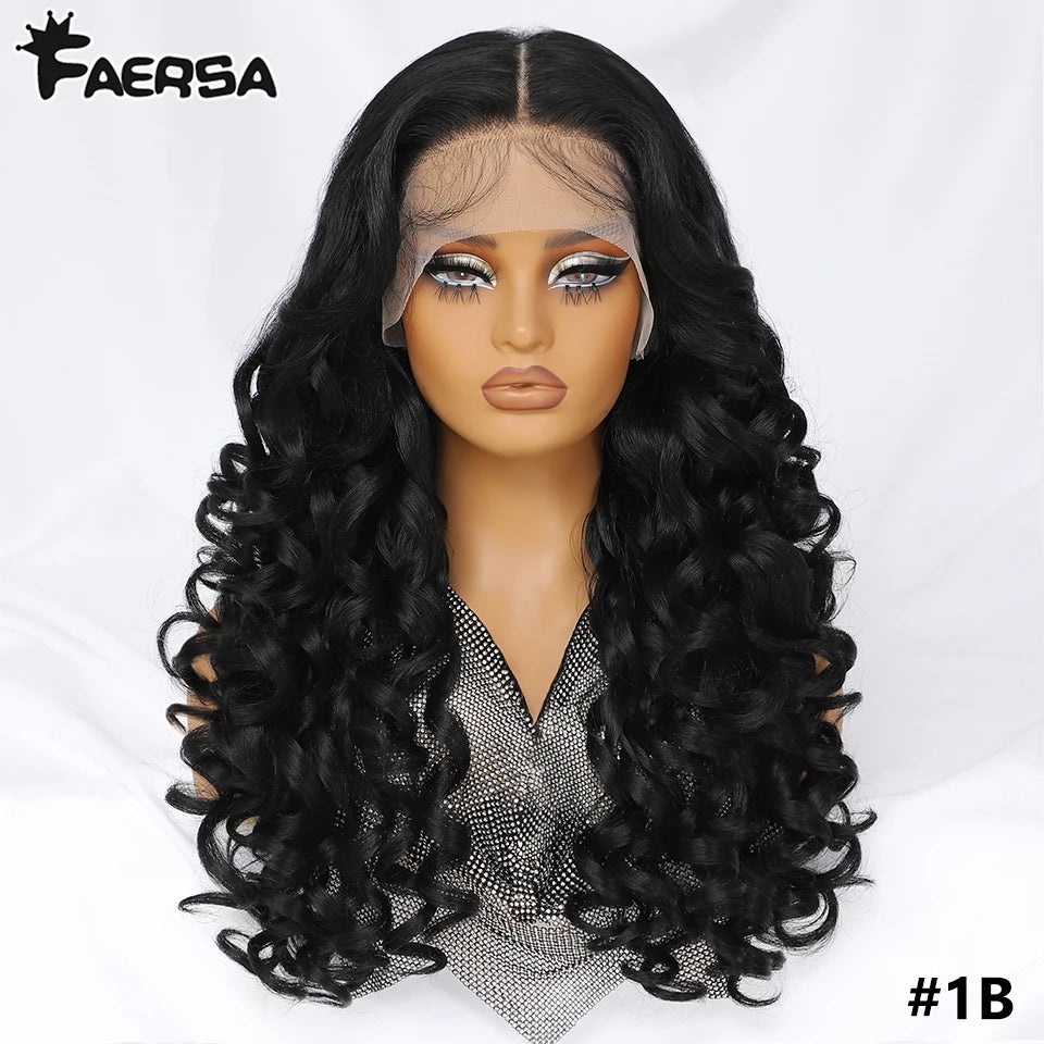 Latisha 13X6 HD Synthetic Lace Front Wigs Curly Pre Plucked Lace Frontal Wig with Bangs for Women Highlight with Babyhair 24Inch Badiee Stylez