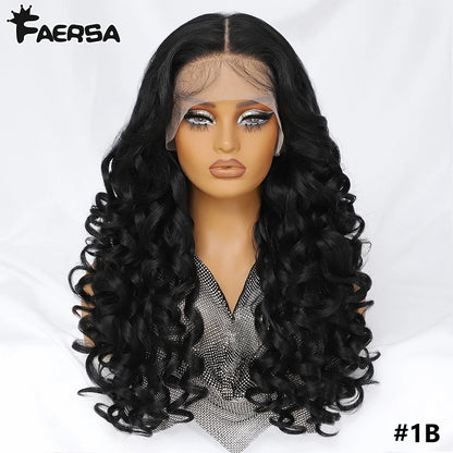 Latisha 13X6 HD Synthetic Lace Front Wigs Curly Pre Plucked Lace Frontal Wig with Bangs for Women Highlight with Babyhair 24Inch Badiee Stylez