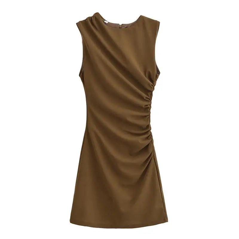 New Elegant Dresses Women's Summer 2025 New Fashion Tight Ruched Mini Party Women's Dress Street Youth Holiday Dress army green