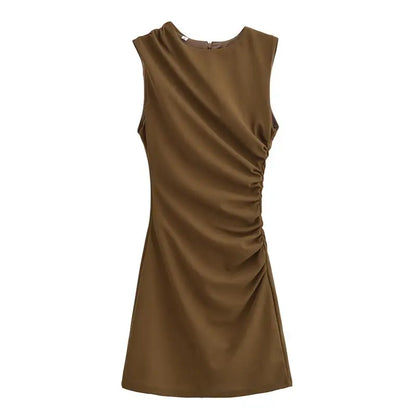 New Elegant Dresses Women's Summer 2025 New Fashion Tight Ruched Mini Party Women's Dress Street Youth Holiday Dress army green