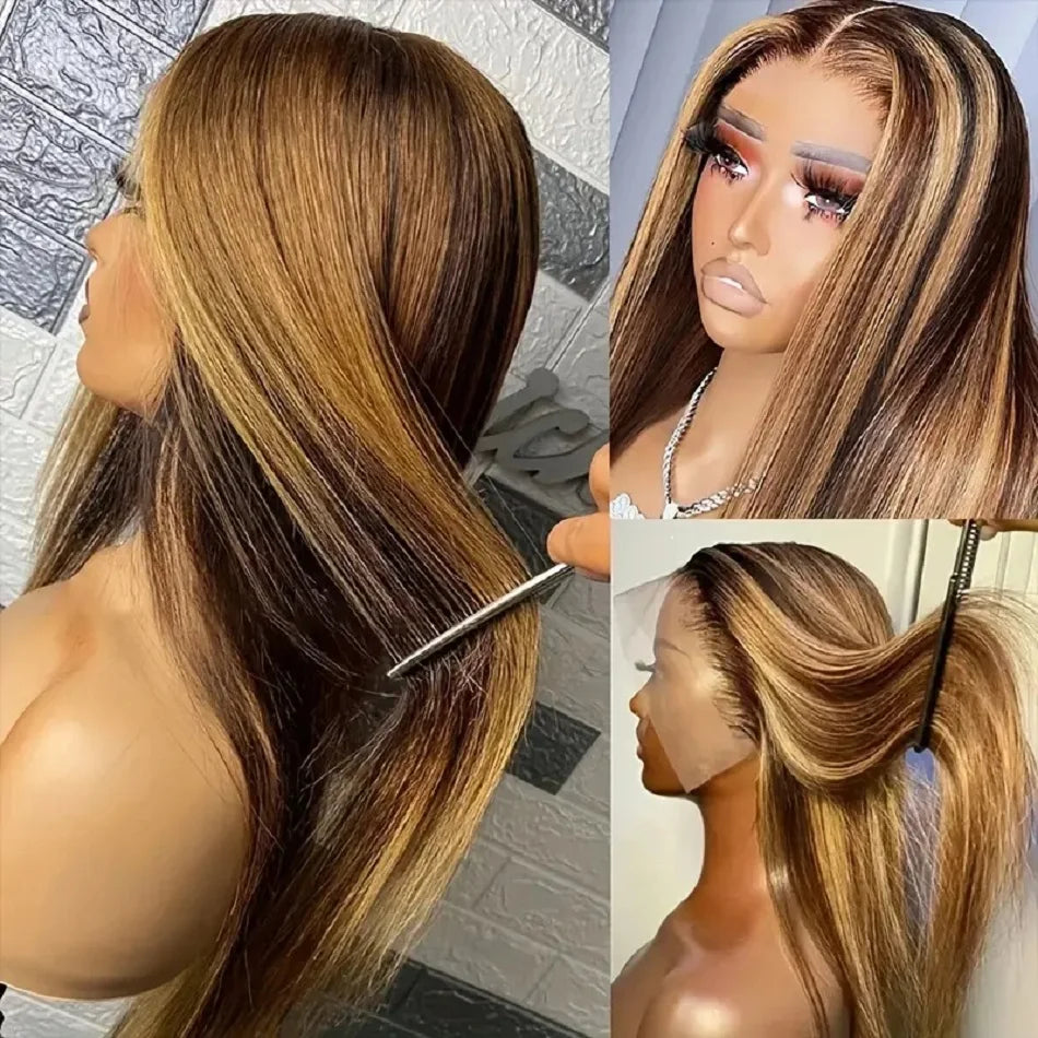 Hd Highlight Straight 13x4 Lace Front Wigs Human Hair Preplucked 360 Full Lace Wig Honey Blonde Colored 13x6 Lace Frontal Wigs