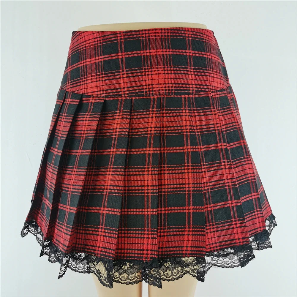 Harajuku Punk Gothic Black High Waist Black Skirts Women Sexy Patchwork Bandage Mini Female Streetwear Black Skirt 9541HOH