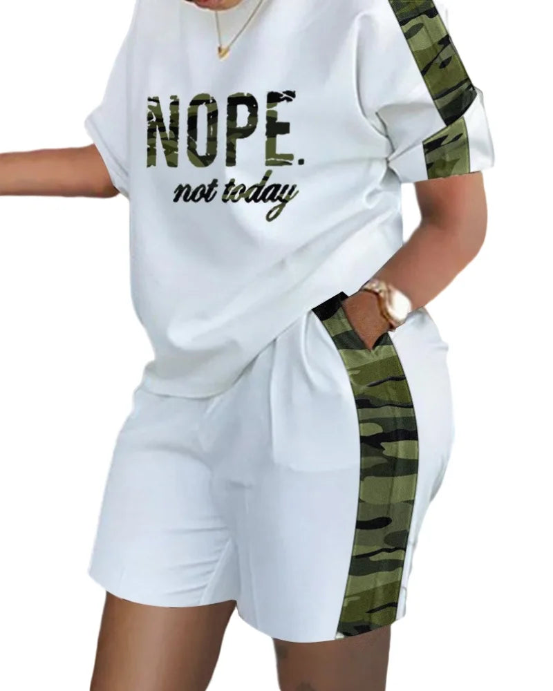 Women's T-shirt+Hot Pants Two Piece Set 2024 Summer Fashion Casual Printing Quick Drying Sports Fitness Top Shorts Female Suit 3