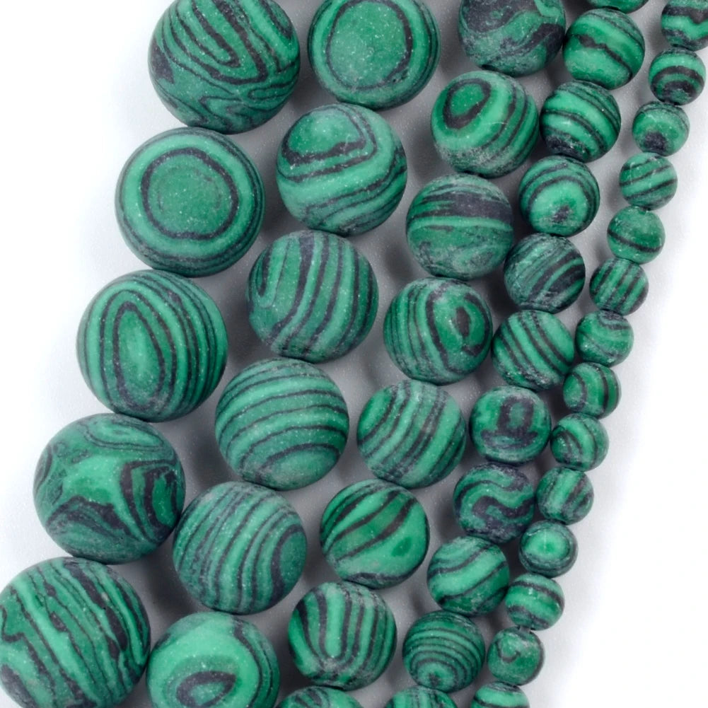 Natural Dull Polished Wood Jaspers Stone Spacer Beads For Jewelry Making DIY Necklace Bracelet 4mm-12mm Matte Round Beads 15" Green Malachite
