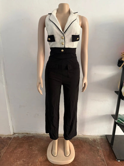 Elegent Office Lady Jumpsuits for Women Full Length Summer V Neck Sleeveless Blazer Jumpsuit High Waist Sexy Backless Jumpsuit Badiee Stylez