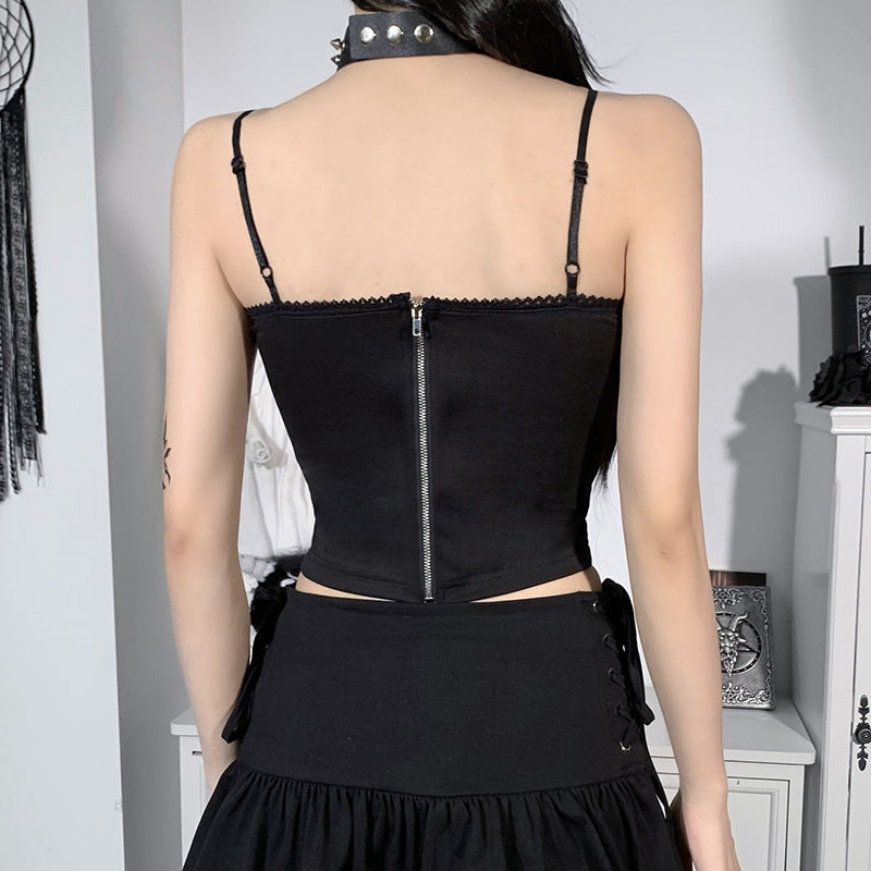 Gothic Cami Tops Y2K Aesthetic Grunge Mall Goth Crop Top Mesh Spider Net Lace Tank Lace Top E-girl Harajuku Slim Tees