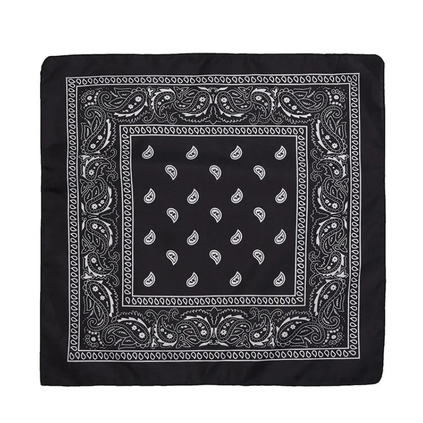 Fashion Hip Hop Bandana Kerchief Unisex Black Hair Band Neck Scarf Headwear Wrist Wraps Head Square Scarves Print Handkerchief black 55CM-55CM