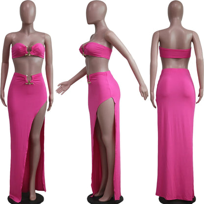 Customized Sexy Strapless Hollow Out Women Dress White Sleeveless High Slit Dress Female Autumn Skinny Elegant Party Clubwear 20