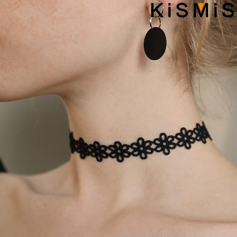 KISMIS 6Pcs/Set Black Lace Chokers Necklace Set Vintage Gothic Punk Elastic Necklace Women'S Jewelry 1Sets Badiee Stylez