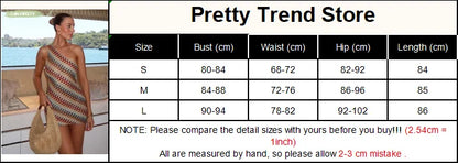 Rainbow Knitted Single Shoulder Mini Dress Women Sexy Sleeveless Waist Hugging Tight Short Dresses 2025 New Summer Party Vestido