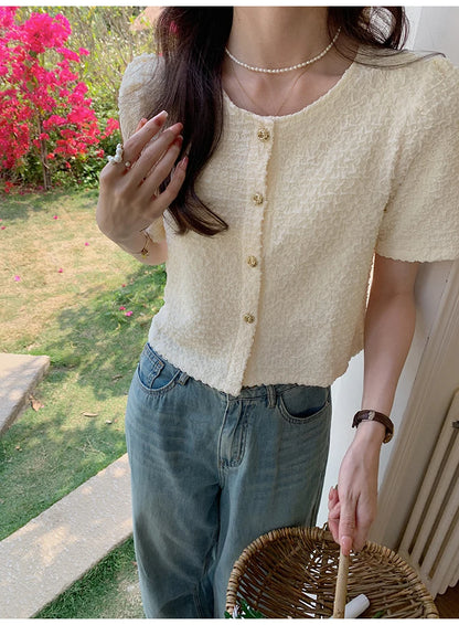 New Summer Short Sleeve O-Neck Women Shirt Sweet White Shirt Blouse Women Tops 2025 Blouses Shirts Blusas Para Mujer Blusa XL183