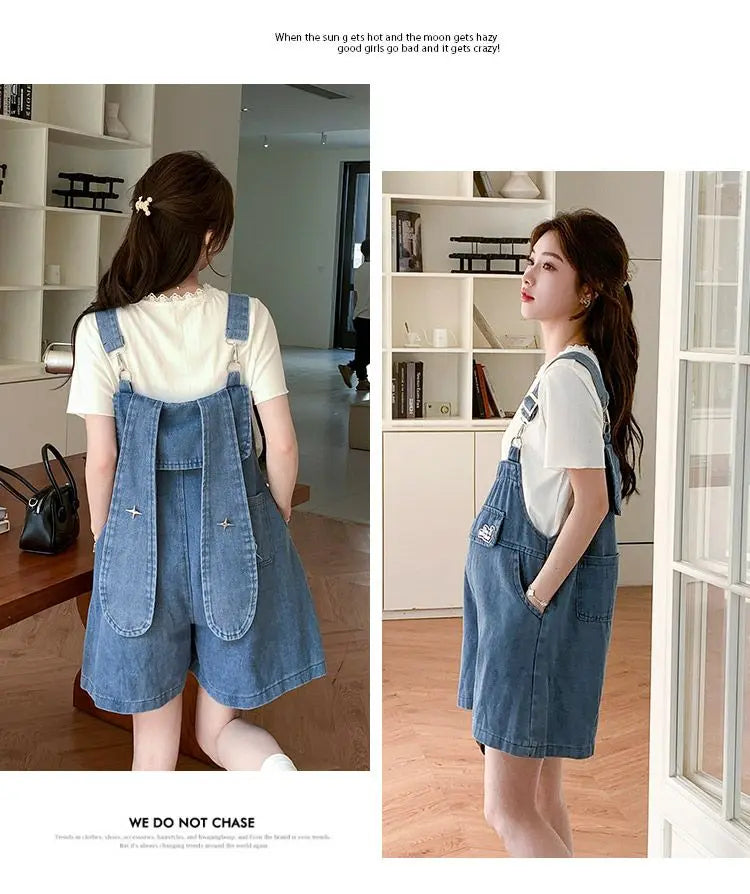 Denim Jumpsuit Rabbit Ears Cute Girl Chic Wide Legs High Waist Loose Korean Japan High Street Solid Jump Suits Women