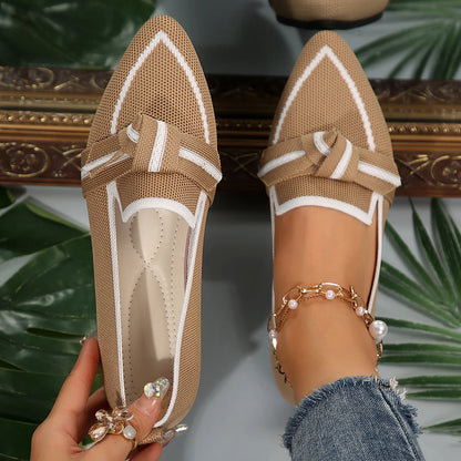 Women Flats Loafers Bowknot Pointed Toe Mesh Casual Shoes Comfort Walkers Ladies Light Lace Up Soft Sole Flats Zapatos De Mujer Khaki