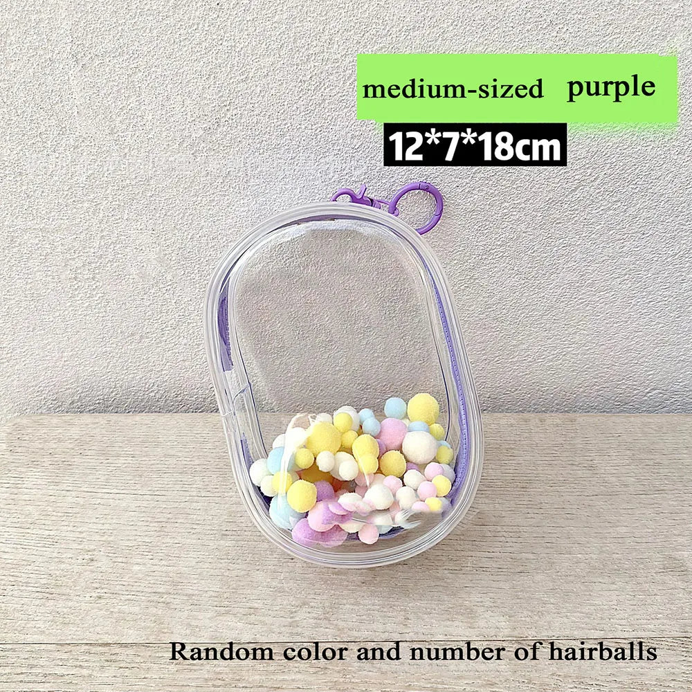 Transparent Outdoor Bag with Keychain Mystery Doll Display Storage Bags Dust-Proof Organizer Pouches Classic Doll Storage Bags purple M (hairball)