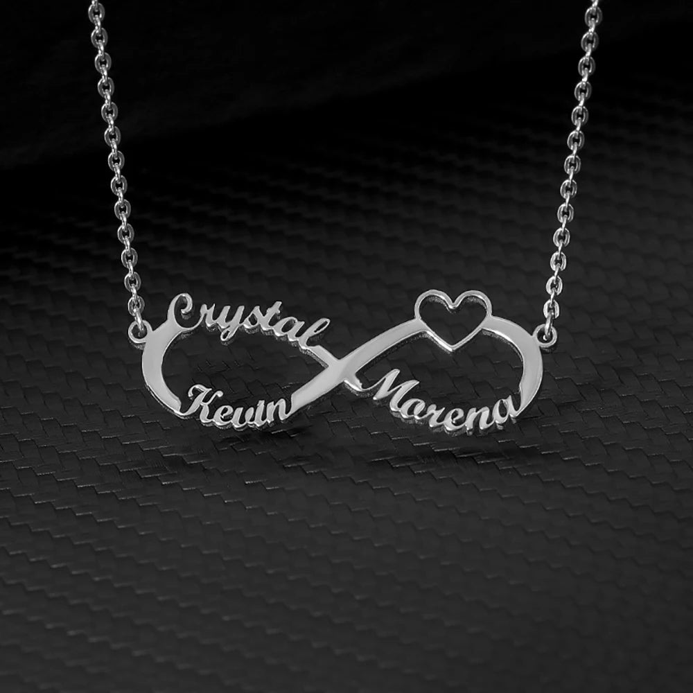 Custom Double Heart Two Names Infinity Necklaces For Women Stainless Steel Customized Necklace Pendant Personalized Jewelry Gift Badiee Stylez