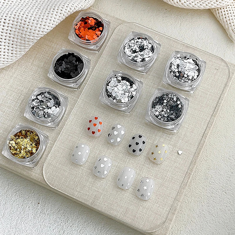 Holographic Laser Star Love Sequins Nail Glitter Gold Silver Sequin Mix Size Paillette DIY Design Nail Art Decorations Tool