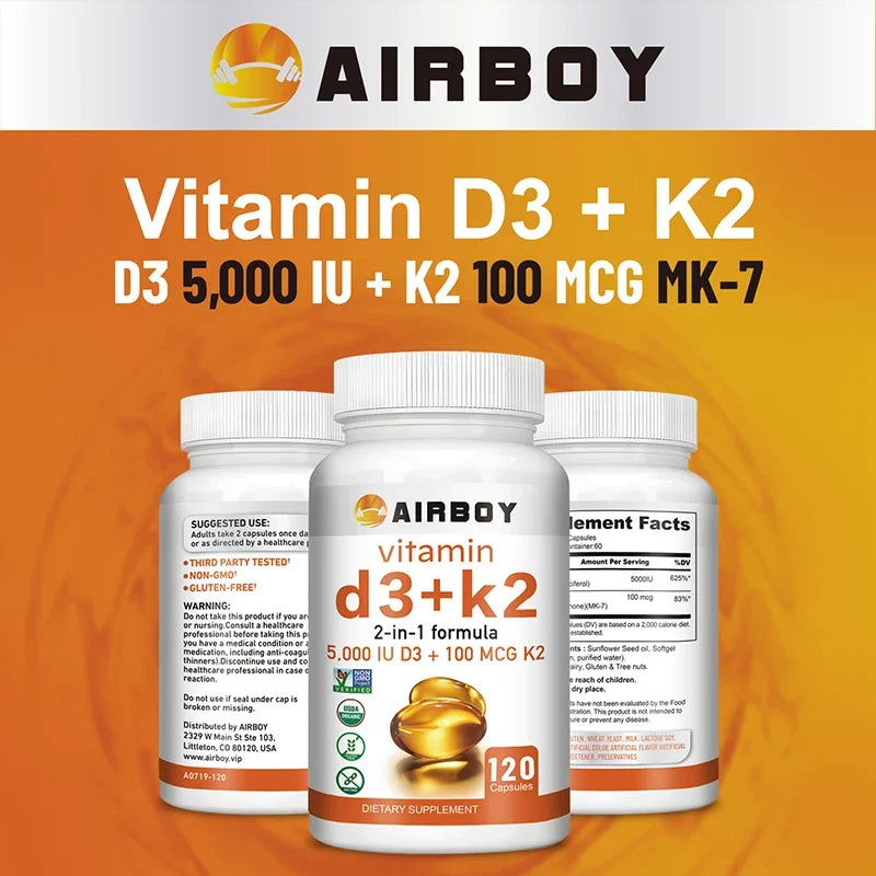 Vitamin D3 + K2 - Promotes Calcium Absorption, Bone and Joint Health, and Boosts ImmunitySupplements