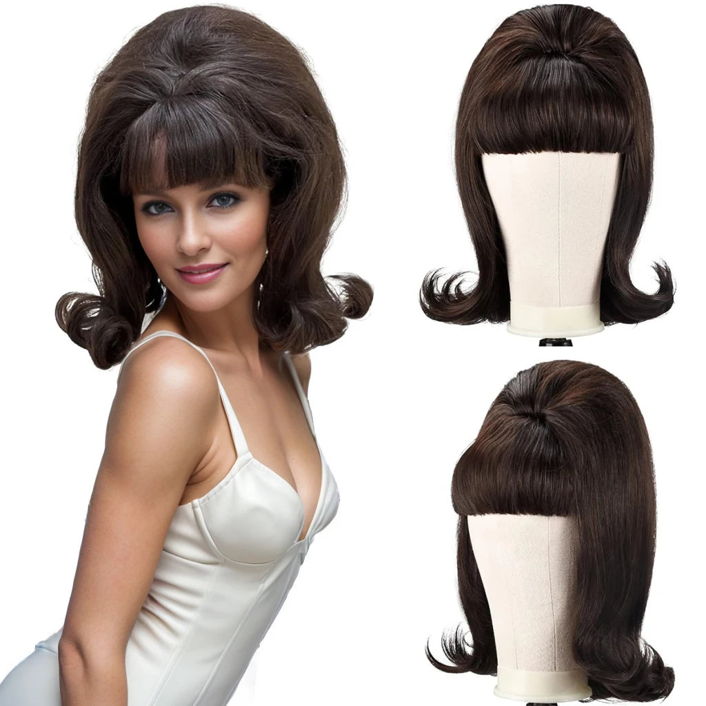 Synthetic A 14-inch black vintage period women's short straight wig with flat bangs is perfect for everyday holiday parties black 14inches 1pc