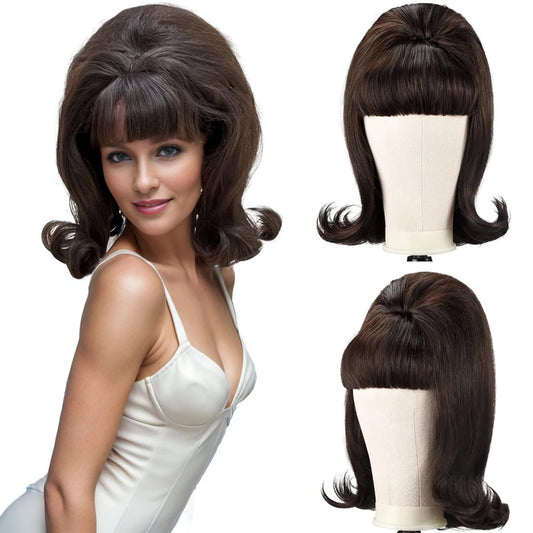 Synthetic A 14-inch black vintage period women's short straight wig with flat bangs is perfect for everyday holiday parties black 14inches 1pc