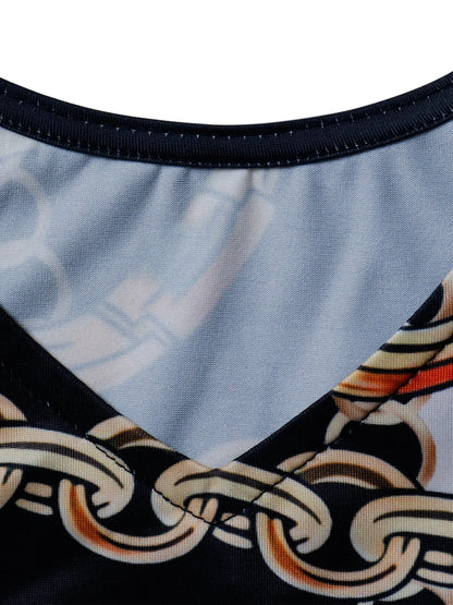 Office Lady Sundress Women Sleeveless V Neck 3D Printing Dress Elegant Commuting Slim Dress Up Casual Spring Summer New Wear