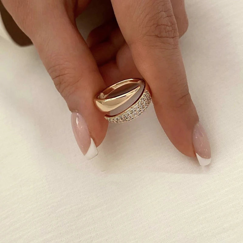 2025 New Stainless Steel 18 K Golden Plated Sun Rings for Women Natural Stone Inlaid in Hollow Metal Texture Ring Trendy Jewelry Badiee Stylez