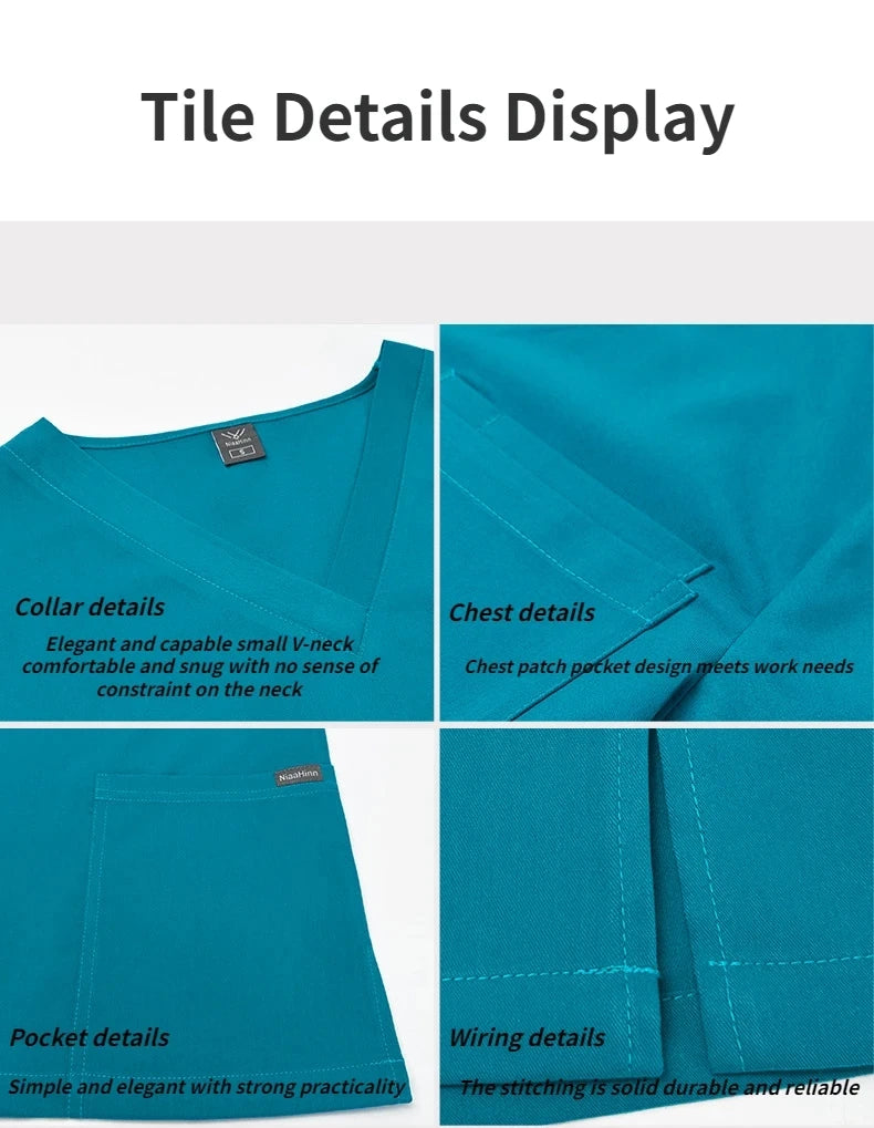 Men Scrubs Suit Plug Size Medical Uniforms V Neck Scrub Top Short Sleeve Pure Cotton Medical Pants Loose Nursing Workwear Doctor Badiee Stylez