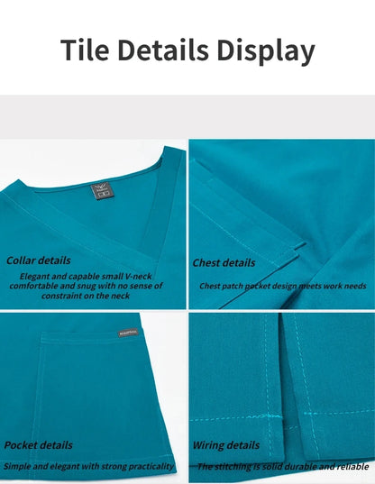 Men Scrubs Suit Plug Size Medical Uniforms V Neck Scrub Top Short Sleeve Pure Cotton Medical Pants Loose Nursing Workwear Doctor Badiee Stylez