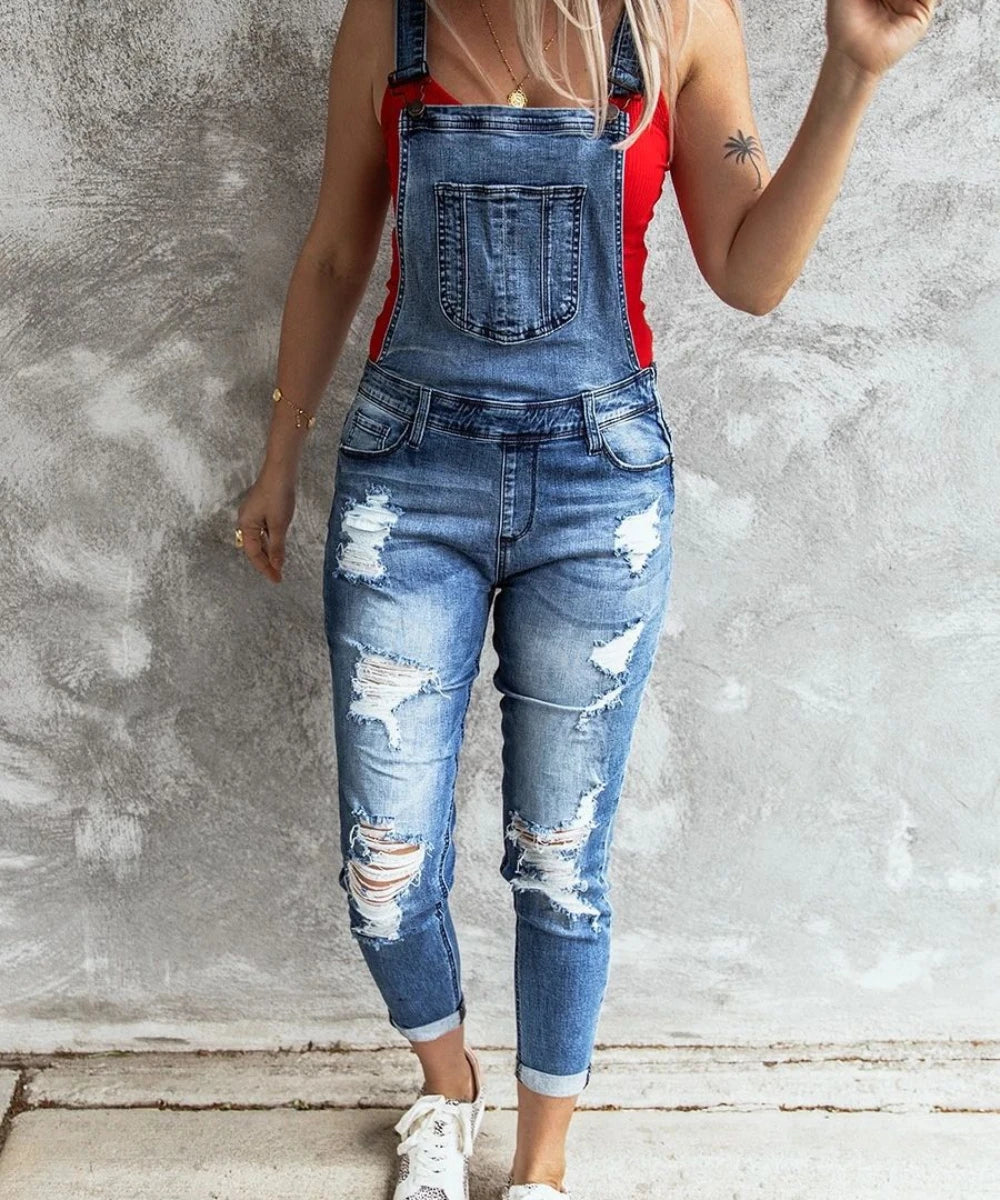 Denim Overalls Women 2023 Ripped Jeans Lady Jumpsuit Elastic Denim One Piece Pants Suspender Trousers Female Rompers Streetwear