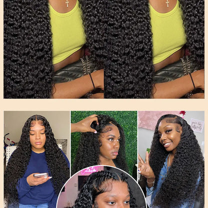 40 42 Inch Natural Color Deep Wave 13x4 13x6 HD Transparent Full Frontal Lace Curly Brazilian Human Hair Water Wigs 200 Density