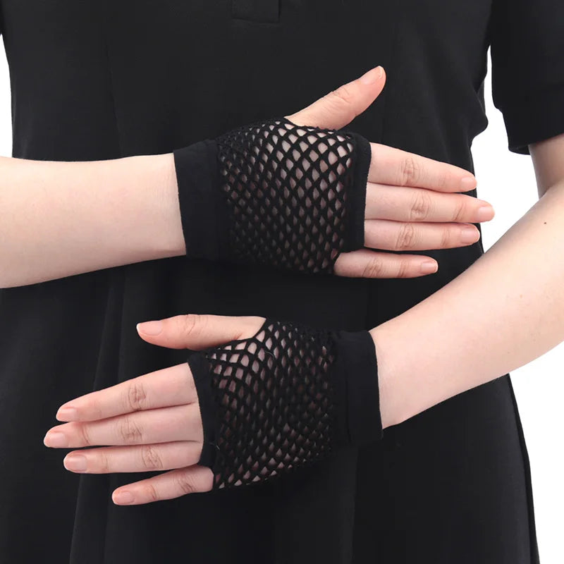 Womens Sexy Hollow Out Gloves Short Fishnet Net Gloves Fingerless Mesh Gloves Punk Rock Night Club Party Arm Warmer Mittens Badiee Stylez
