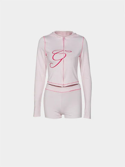 2025 Spring Fashion New Casual Women's Sets Long Sleeve Zipper Hoodie Tops and Pants Streetwear White Two 2 Piece Set Outfits pink