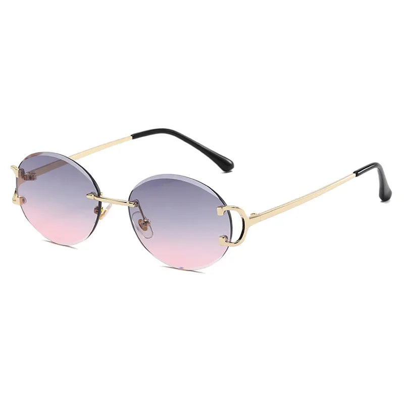 Trendy Sunglasses For Woman Summer Rimless Sunglass Oval Fashion Brand Designer Shades Pink Women's Sun Glasses UV400 Gold Grey Pink As picture