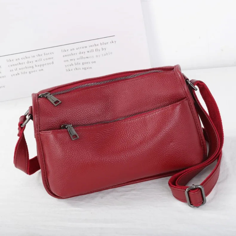 Women's Top-Grain Cowhide Leather Shoulder Bag Spacious Minimalist Crossbody for Effortless Commuting Tote with Adjustable Strap