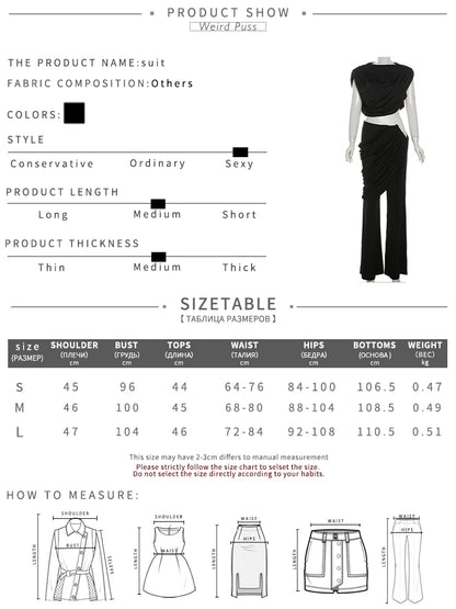 Weird Puss Elegant Irregular 2Piece Set Summer Women Chic Classic Tank Tops+Skirts Pants Matching Trend Ruched Suits Streetwear Badiee Stylez