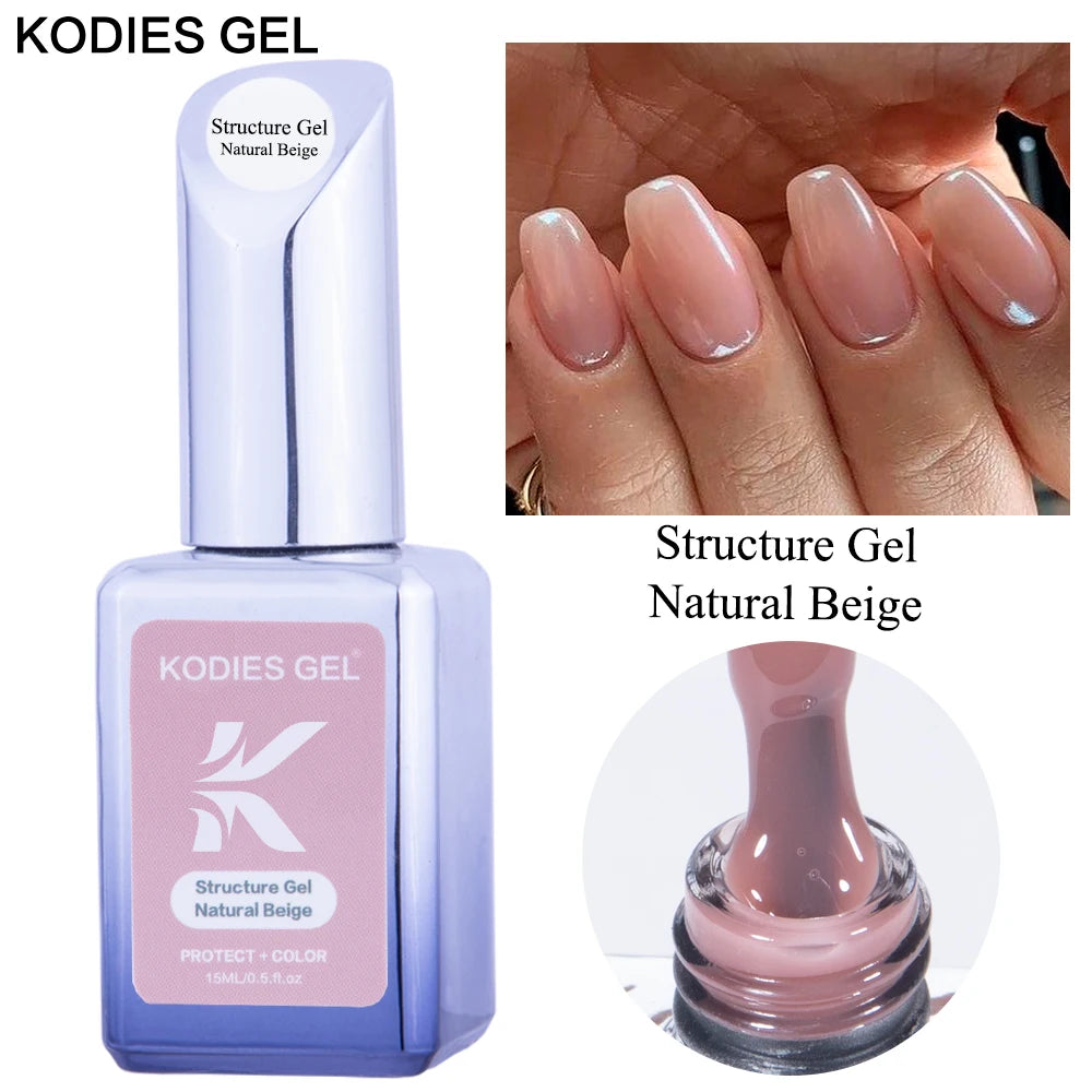 KODIES GEL Manicure Structure Gel Nail Polish 15ML Natural Beige 2 IN 1 Rubber Base Gellak UV Primer Paint Opal Color Varnish Natural Beige