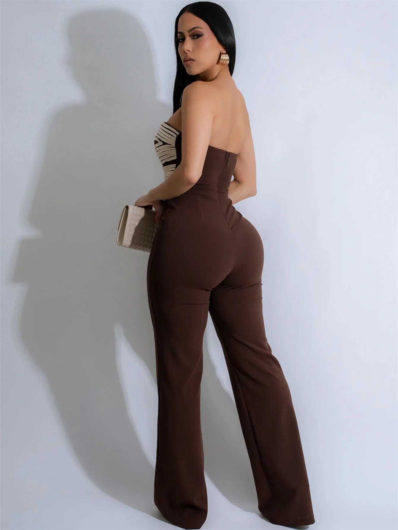 Leosoxs Women Strapless Hollow Out Wide Leg Straight Sleeveless Jumpsuits 2025 Spring Sexy One Piece Set Streetwear Outfits