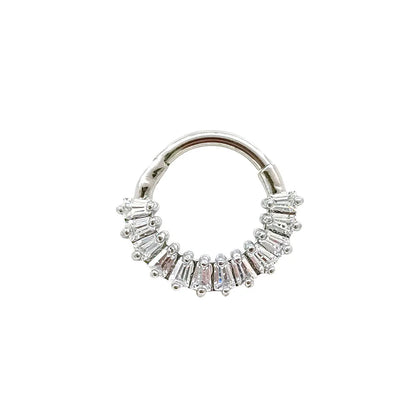 Flower CZ Zircon Septum Piercing Heart Gem Segment Nose Ring WaterDrop Daith Conch Clicker Hoop Earring 100% 316L Surgical Steel D-Silver