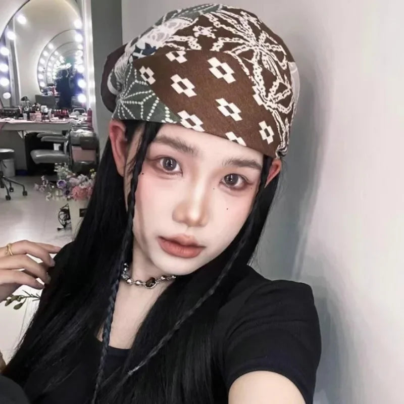 Y2k Bandana Cotton Floral Print Neckerchief Women Korean Cotton Linen Square Scarf Elegant Neck Scarves Small Wraps Bandana