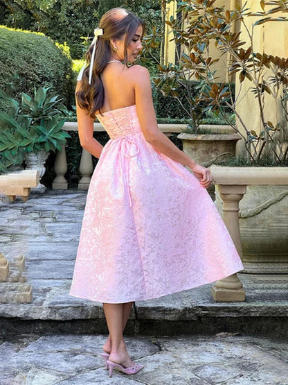 Strapless Backless Bodycon Sexy Dress Women  Elegant Evening Party Dress Jacquard Satin Long Summer Dress Vestidos Badiee Stylez