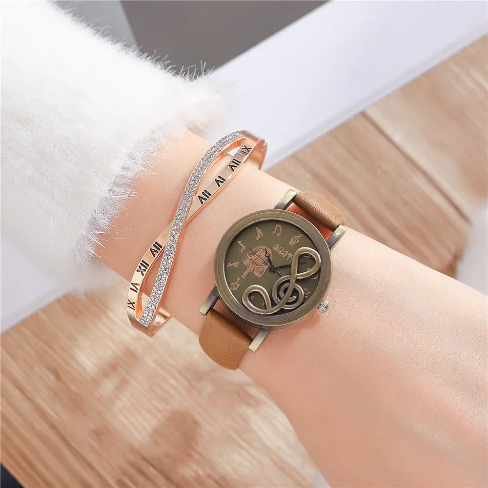 Vintage Women Watches Personalized Music 3D Style Leather Band Ladies Dress Waches Casual Outdoor Wristwatch Relogio Feminino