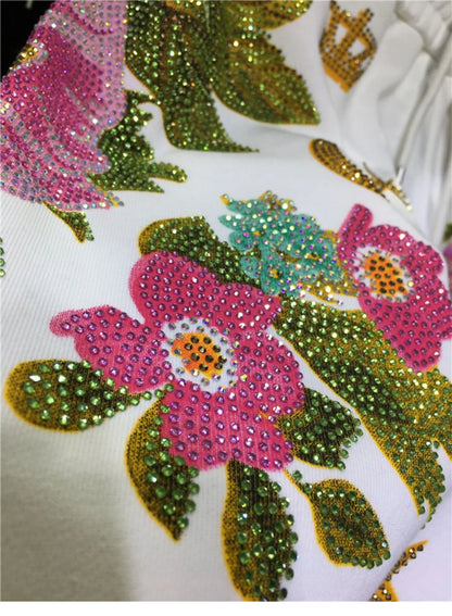 Oversized rhinestone diamond high-waisted black adjustable waist wide leg slacks Women's shorts