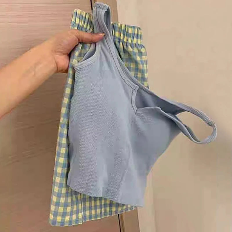 Sexy Floral Elastic Waist Pajama Vest With Padded Chest Pajama Pants Home Pants Summer Set For Women Two Piece Floral Sling Set