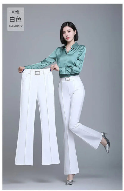 Office Lady Elegant Fashion Flare Pants Spring Autumn Diamonds High Waist All-match Solid Women Casual Straight Trousers 2022 Badiee Stylez