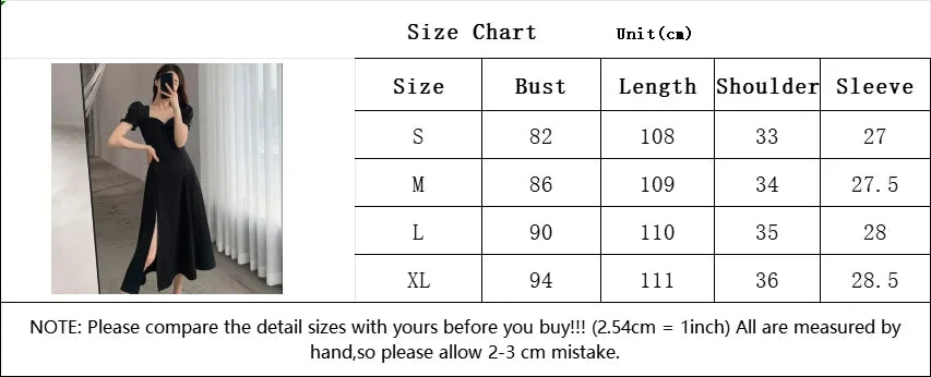 Solid Puff Short-Sleeved Elegant Slit Dress New Fashion Women V-neck Full Dresses Ladies High Waist Slim Evening Party Vestidos