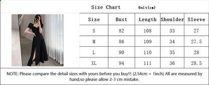 Solid Puff Short-Sleeved Elegant Slit Dress New Fashion Women V-neck Full Dresses Ladies High Waist Slim Evening Party Vestidos