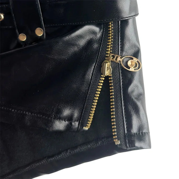 Vintage Nightclub Sexy Low Waist Pu Leather Belt Ultra Shorts Boots Women's Fashionable Versatile Female Dressing Shorts
