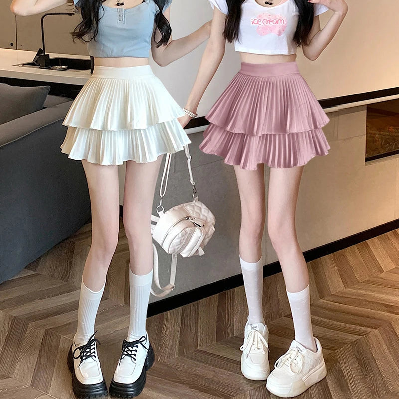 Fashion Sexy Pleated Skirts Women Solid High Waist All-Match Summer New Culottes Mini Cupcake Skirts