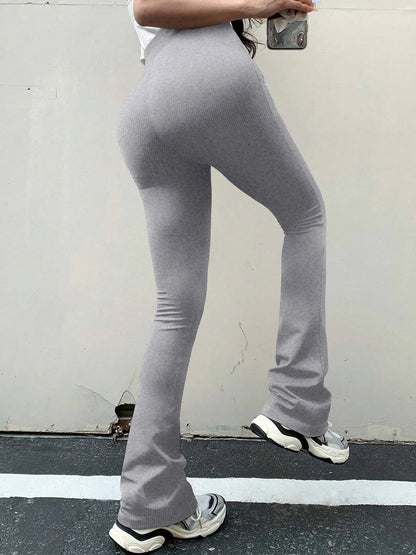 Women's Fashion Trousers Solid Colour High-waisted Flared Pants Slim and Skinny Women's Dragging Trousers Versatile Female Pants