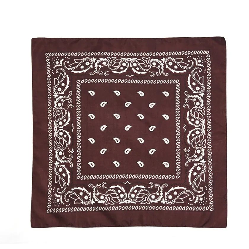 Fashion Hip Hop Bandana Kerchief Unisex Black Hair Band Neck Scarf Headwear Wrist Wraps Head Square Scarves Print Handkerchief Brown 55CM-55CM