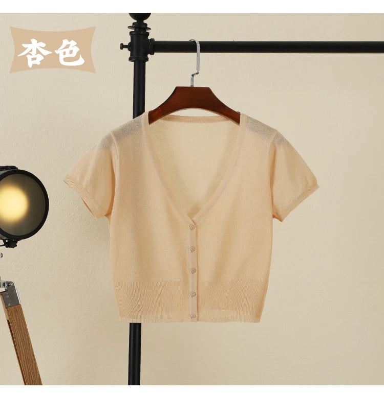 Outerwear Jerseys Summer Cardigan Women Cropped Blouses Korean Fashion Style Cute V-neck Women's Coat Black Bolero Woman Basic